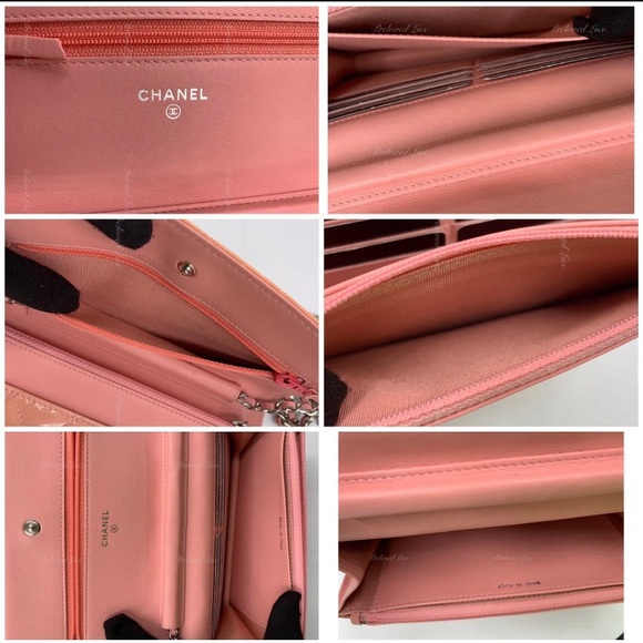 Authentic CHANEL Patent Leather Wallet-on-the-chain WOC Flap Bag Peach / pink - Picture 10 of 12